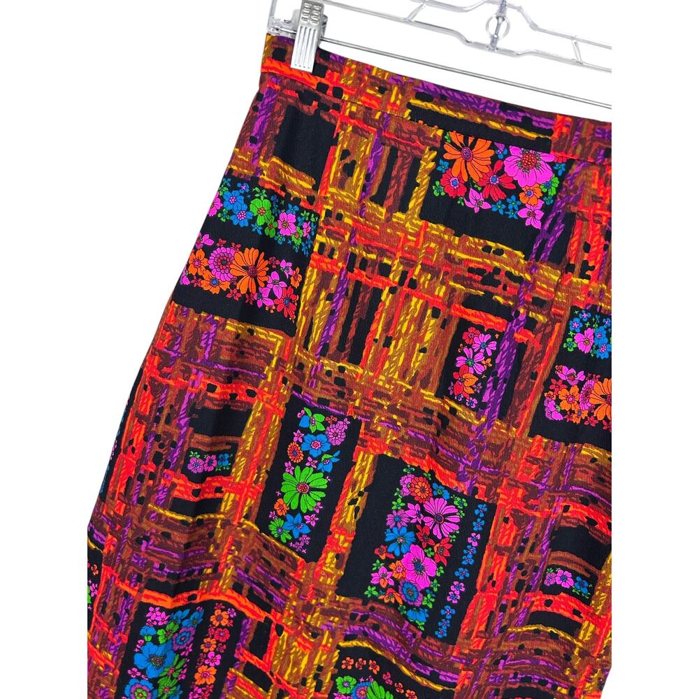 Vintage 70s Vibrant Patterned High Waisted Maxi Pencil Skirt Retro L - Picture 4 of 6